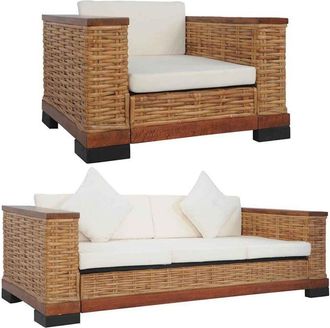 vidaXL Juego De Sof&aacute;s Con Cojines 2 Piezas Rat&aacute;n Natural Marr&oacute;n Vidaxl