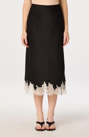 ASTR the Label Blossom Lace Trim Midi Skirt in Black at Nordstrom, Size X-Large