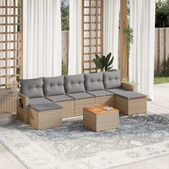 vidaXL Juego De Sof&aacute;s Jard&iacute;n Con Cojines Beige Mezcla 8 Pzas Rat&aacute;n Pe Vidaxl