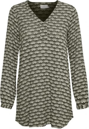 Kaffe Waaierprint Tuniek Top Druivenblad - Dames - Tunieken - Groen - 3XL - Overhemden