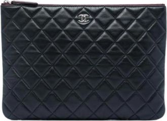 Chanel Pre-owned Quilted Lambskin Clutch - Dames - Vintage Clutch - Zwart - ONE Size - Leer - Vintage