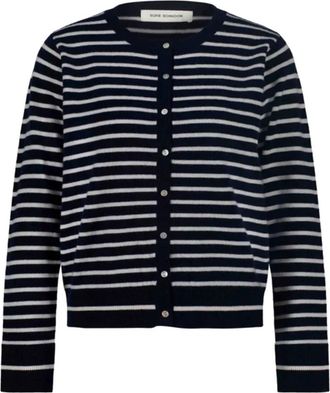 Sofie Schnoor Donkerblauw Gestreepte Vest met Knoopsluiting - Dames - Vesten - Blauw - L - Wol - Truien & Vesten