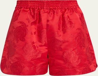 Simone Rocha Mens Red Satin Rose Split Hem Shorts