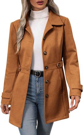 Generic Wool Trench Coats for Women Overcoats Notched Lapel Warm Jackets Casual Outwear Womens Winter Coat Long Sleeve Puffer Coats Thickened Warm Padded Jack