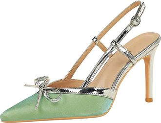 Generic Women Pointed Toe High Heels Woman Thin Heels 9CM Ladies Sexy Pumps Buckle Strap Female Fashion Bowknot Shoes-Numeric_12_Point_5 Green