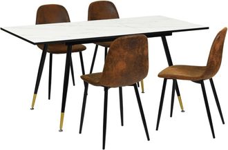 Urban Meuble Mesa extensible efecto mármol + 4 sillas marrones