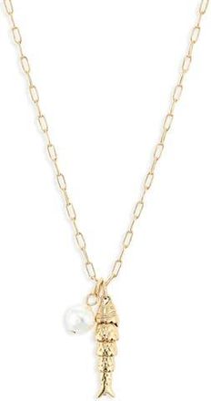 Nordstrom Rack Demi Fine Faux Pearl & Fish Pendant Necklace in White- Gold at Nordstrom Rack