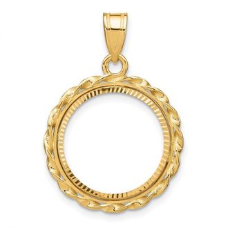 Diamond2Deal 14k Yellow Gold Diamond-cut Wide Twisted Wire 16.5mm Coin Bezel Pendant