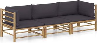 vidaXL 3 Piece Garden Lounge Set with Dark Gray Cushions Bamboo 8204