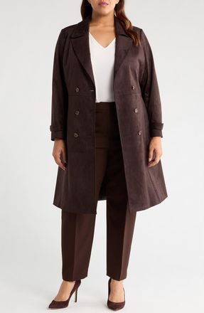 Tahari by ASL Faux Suede Trench Coat in Espresso at Nordstrom, Size 22W