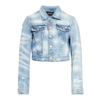 Dsquared2 Denim Jackets, female, Blue, Size: 2XS Vintage-Effect Denim Jacket