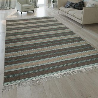 Paco Home Paco Home Alfombra Kilim Tejida A Mano Dise&ntilde;o De Rayas Con Flecos De Alta Calidad En Beige 240x340 Cm