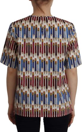Dolce & Gabbana Womens White Pencil Print Cotton T-Shirt Blouse