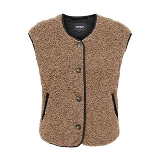 Only Only - Onlines Teddy Vest - Dames - Jassen - Bruin - Maat: XS Poliester