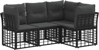 vidaXL Conjunto De Sof&aacute;s De Exterior Negro Poli&eacute;ster Vidaxl