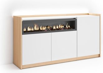 Skraut Home Skraut Home - Aparador Para Sal&oacute;n, Gran Capacidad De Almacenaje, 156x37x80cm, 3 Puertas, Chimenea El&eacute;ctrica, Led, Estilo Moderno, Blanco Y Roble Soft