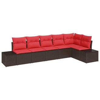 vidaXL Conjunto De Sof&aacute; De Jard&iacute;n 6 Pcs Marr&oacute;n Rat&aacute;n Sint&eacute;tico Vidaxl
