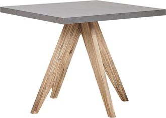 Beliani Mesa De Comedor Para Jard&iacute;n Gris Tablero De Cemento Reforzado Con Patas De Madera De Acacia Para 4 Personas 90 X 90 Cm Olbia