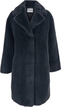 Stand Studio camille Grey Coat With Wide Notched Revers And Front Concealed Closure In Ecofur Woman