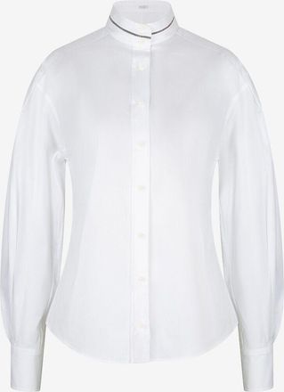 Brunello Cucinelli Stretch-Popelinehemd mit funkelndem Stehkragen