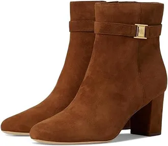 Lauren Ralph Lauren Kellie Suede Bootie Heel Womens Boots Lauren Tan : 8.5 B - Medium