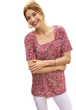 Jessica London Stretch Cotton Square Neck Tunic in Rich Burgundy Delicate Paisley at Nordstrom, Size Small