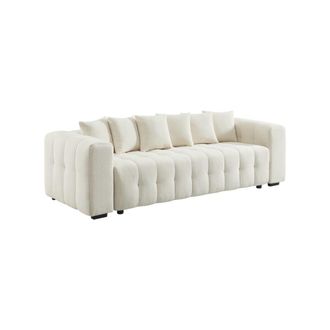 Sweeek Sof&aacute; cama con textura bucle y ba&uacute;l 3 plazas, blanco