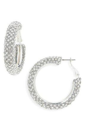 Nordstrom Rack Faceted Stone Hoop Earrings in Clear- Silver at Nordstrom Rack