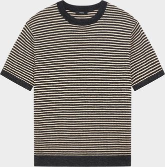 Theory Mens Stripe Knit Short-Sleeve Crewneck Sweater