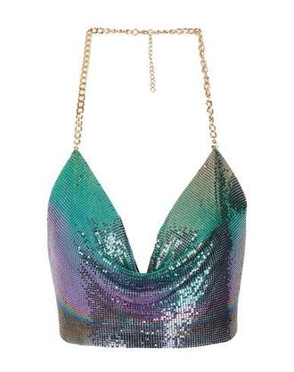 8 by YOOX METAL HALTER CHAIN CROP TOP