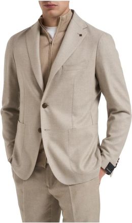 Tagliatore Single-breasted Jasje - Heren - Blazers - Beige - L - Wol - Jassen