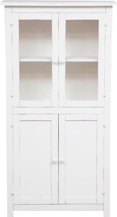 Biscottini International Biscottini - Vitrina Alacena De Estilo Country De Ladera Maciza De Tilo Acabado Con Efecto Blanco Envejecido 68x25x130 Cm