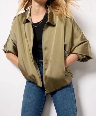 M&eacute;lissa Nepton Evelyn Satin Zip-Up Bomber Jacket In Khaki