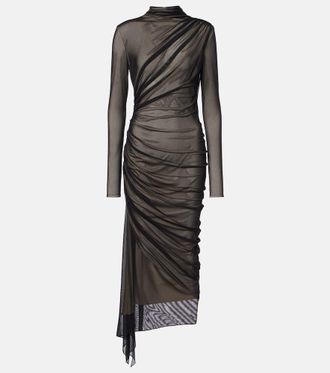 MUGLER Asymmetrical mesh midi dress