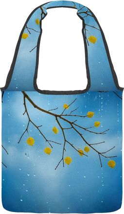Generic Branch Rain Drops Reversible Canvas Shoulder Tote - Double-Sided Print, 12oz Cotton, 27cm Drop, Fold-Flat Bag for Travel, Shopping, Street Outings