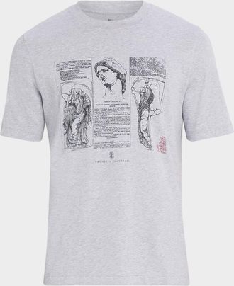 Brunello Cucinelli Mens Parthenon Print Cotton T-Shirt