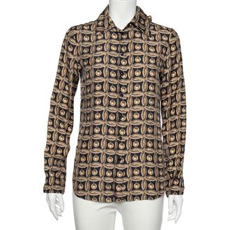 Moschino Gold Printed Silk Neck Tie Detail Button Front Shirt