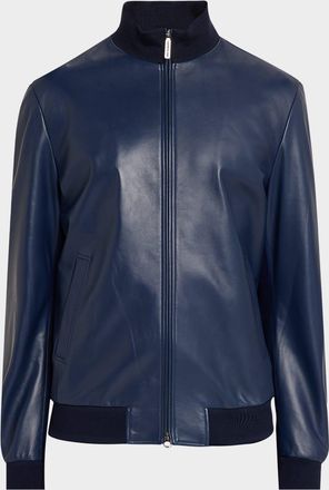 Stefano Ricci Men & apos;s Leather Knit-Trim Full-Zip Blouson