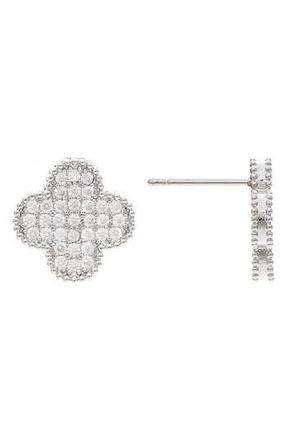 Rivka Friedman Pavé Cubic Zirconia Clover Stud Earrings in White Rhodium at Nordstrom Rack