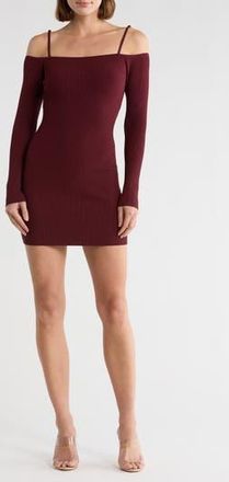 Good American Virgo Cold Shoulder Long Sleeve Rib Sweater Dress in Oxblood at Nordstrom Rack, Size Xx-Large