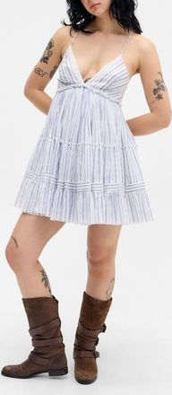 BDG Aria Stripe Babydoll Minidress in Blue Stripe at Nordstrom, Size X-Large