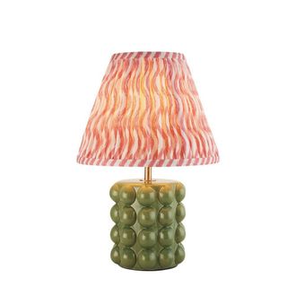 Netlighting Bobble Olive Green Glaze Table Lamp Pink Fabric Ripple Shade 25cm B22