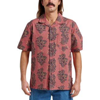 Quiksilver Dynasty Casual Cotton & Linen Camp Shirt in Mineral Red at Nordstrom, Size Xx-Large