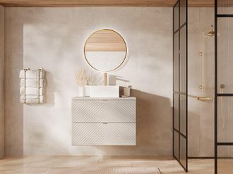 Vente-Unique Mobile bagno sospeso con lavabo da appoggio quadrato Beige 80 cm - DORIONI