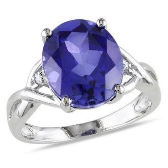 Amour 7 1/2 CT TGW Oval Cut Created Blue Sapphire and Diamond Accent Ring In Sterling Silver