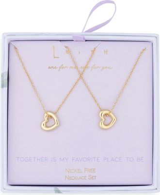 Leith Together Is My Favorite Place To Be Set of 2 Open Heart Pendant Necklaces in Gold at Nordstrom Rack