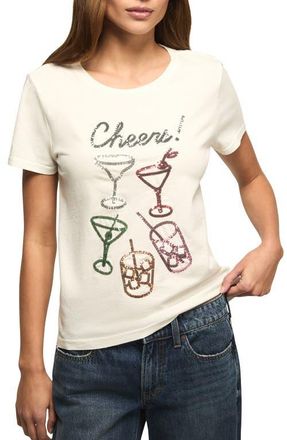 Lucky Brand Sequin Cheers Glasses T-Shirt in Bright White at Nordstrom, Size Xx-Large