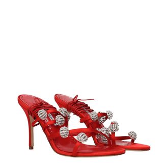 Manolo Blahnik Womens Rhinestone-Embellished Satin Heel Red