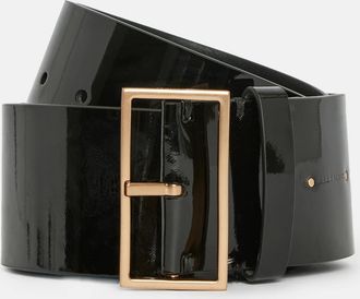 AllSaints Womens Cow Leather Laila Patent Leather Wide Waist Belt, Size: M