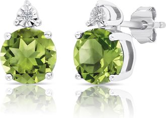 MAX + STONE 925 Sterling Silver 7mm Gemstone and Diamond Accent Halo Round Stud Earrings
